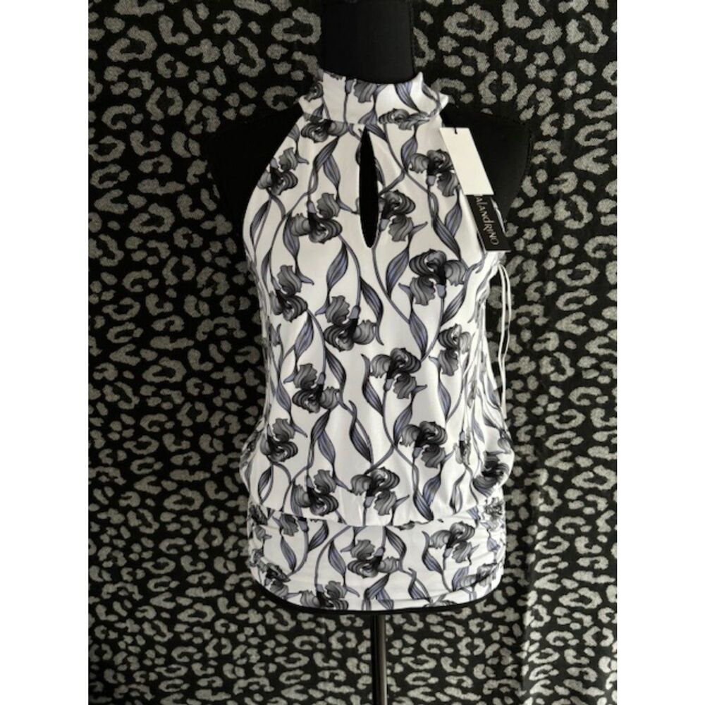 Catherine Malandrino Black and white Floral Sleeveless Halter Top Size XS NWT